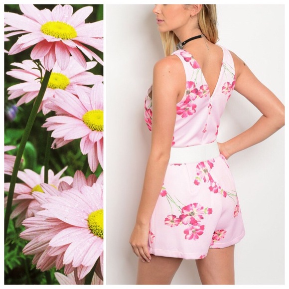 *CLEARANCE* Pink Floral Hibiscus Romper - Picture 4 of 8